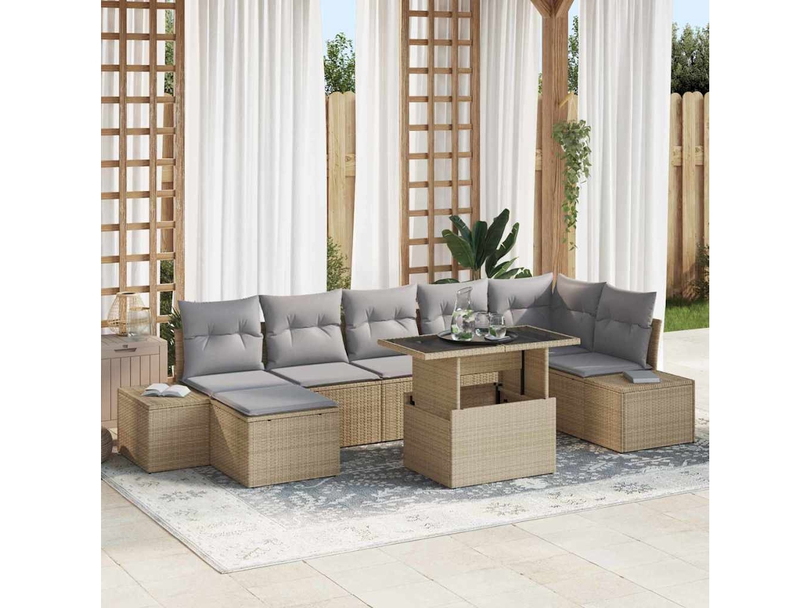 Vidaxl Conjunto De Sofá De Jardim 8 Unid. Bege Vime Pe