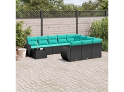 Vidaxl Conjunto De Sofá De Jardim Com 11 Peças E Almofadas Em Rattan Sintético Preto