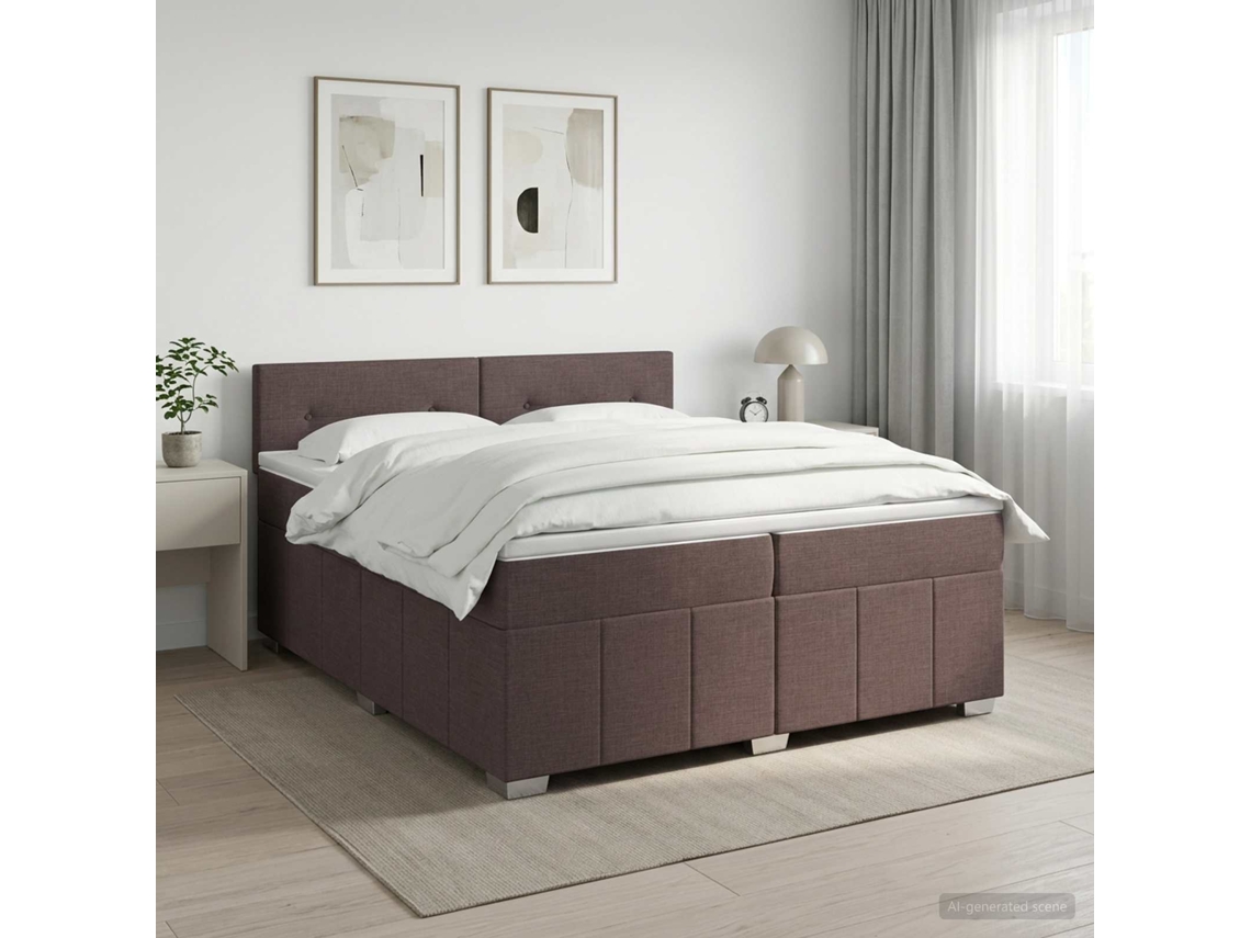 Vidaxl Cama Box Spring Com Colchão Marrom Escuro 200 X 200 Cm Tecido
