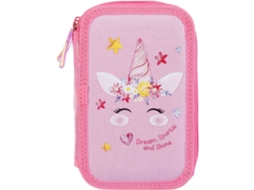 Estojo Box 2 Divisórias Rosa Unicorn Note!
