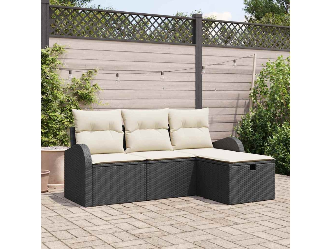 Vidaxl Conjunto De Sofás Com Almofada 4 Pcs Preto E Creme Vime Pe