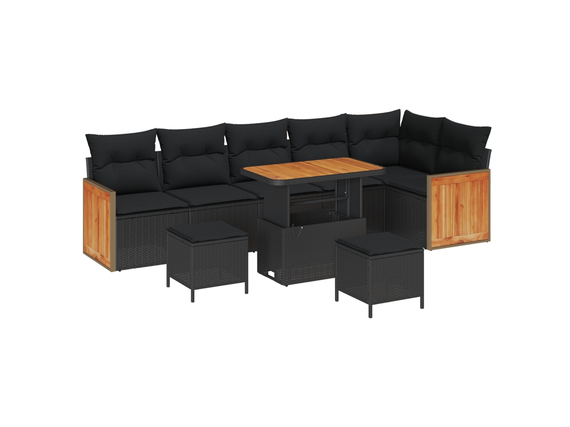 Conjunto 9 Sofá De Jardim Vidaxl Preto Vime Pe (286 X 121 X 85 Cm)