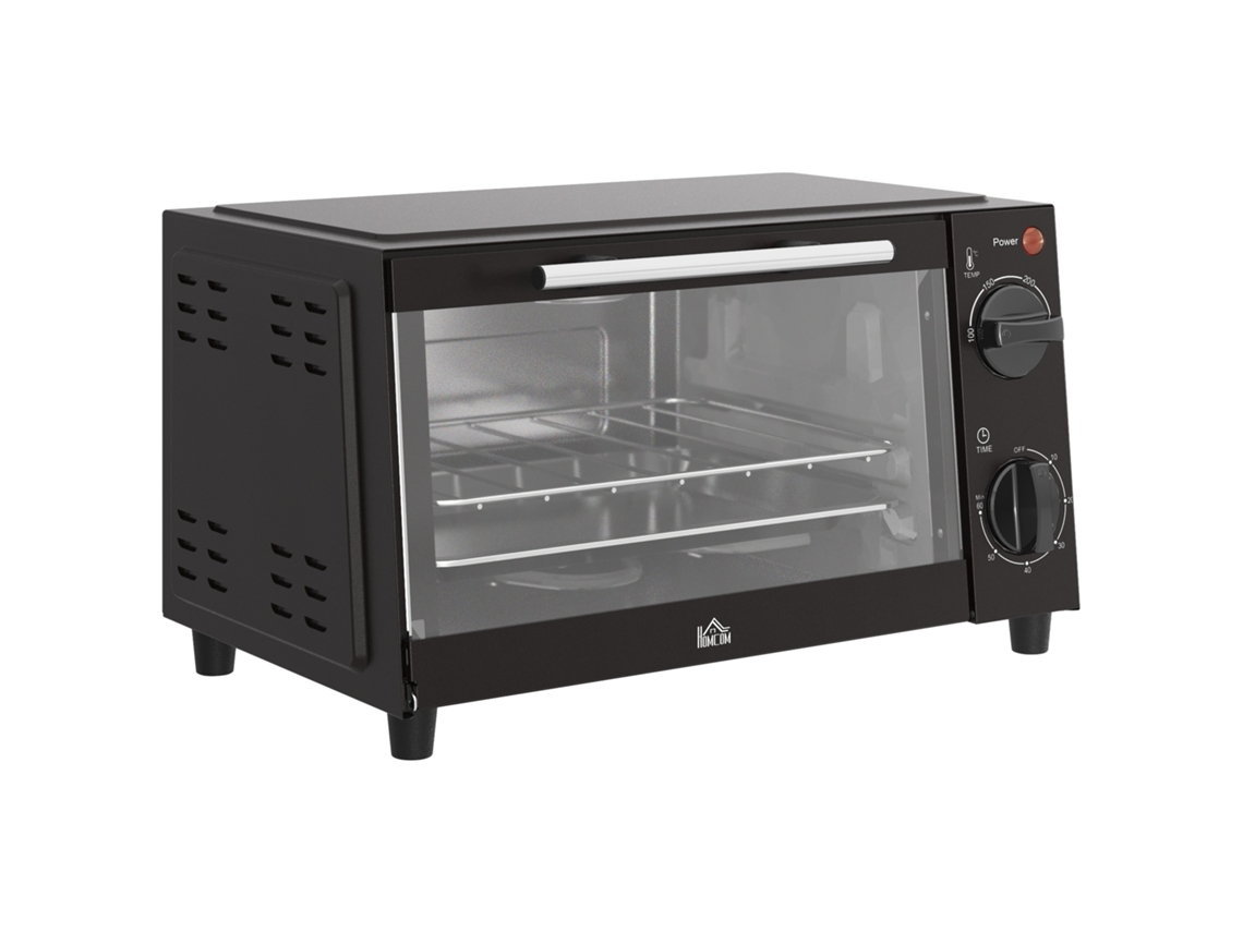 Mini Forno Elétrico 9l 750w Preto Em Aço Inoxidável, Temperatura Ajustável 100-230°c, Temporizador 60 Min, Grelha E Tabuleiro Incluídos