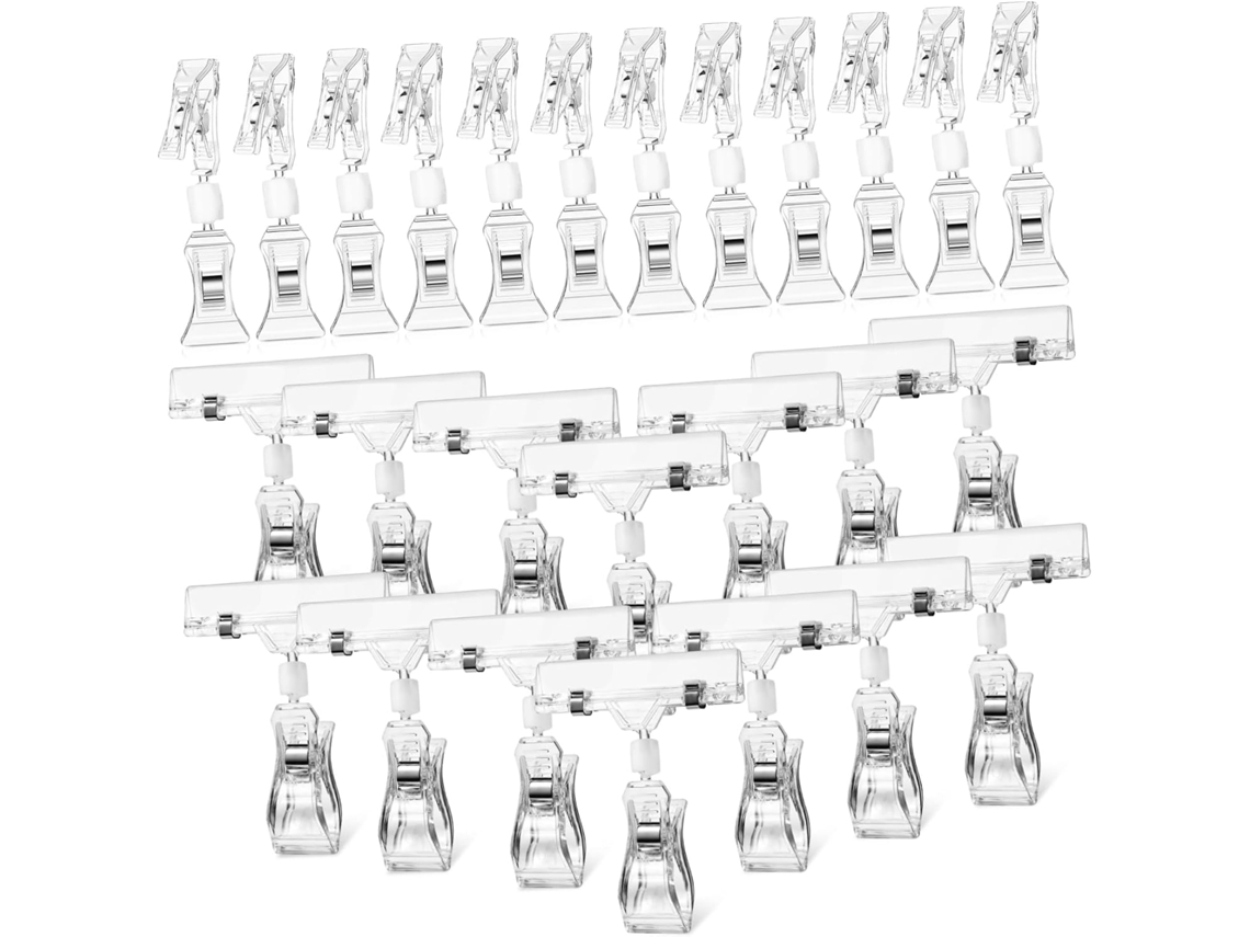Tofficu Conjunto De 40-clipes Giratórios Placas Transparentes Exibição Preços Em Lojas, Clipes Dupla Face, Suportes