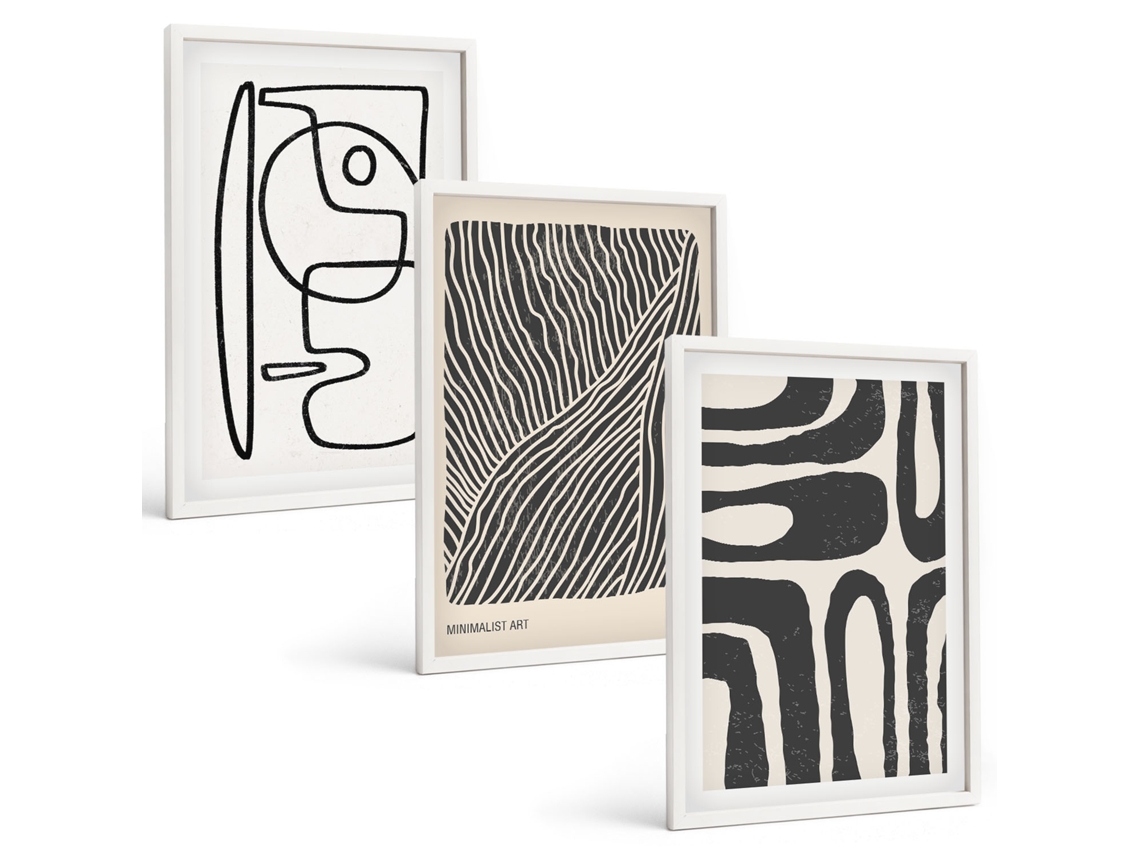 Composição De Quadros Na Parede Padrões Abstratos Linhas Texturas Moldura Branca Quadros Para A Sala De Estar Espelharte (3 Piezas De 40x60 Cm)