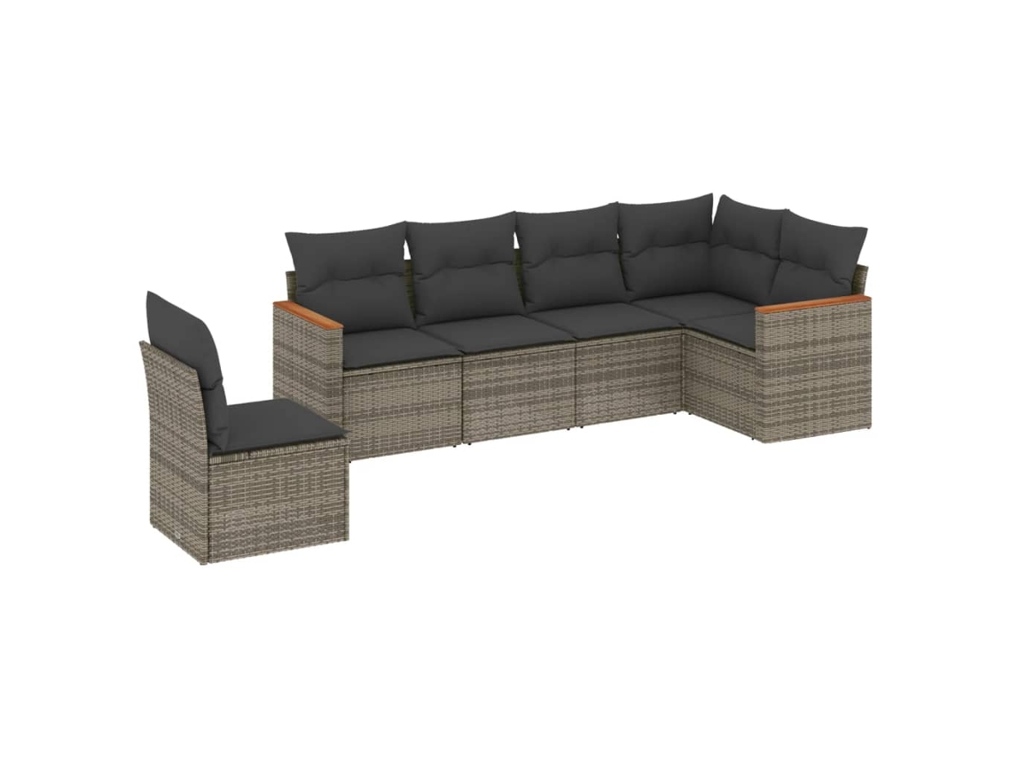 Conjunto de 6 Sofás de Jardim com Almofadões Vime Cinzento MAISON EXCLUSIVE (80x200 cm)