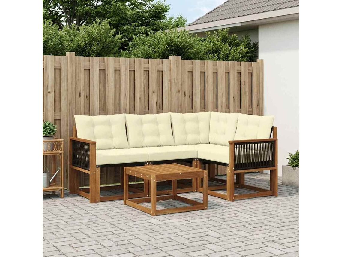 Vidaxl Conjunto De Sofás Para Exterior 5 Unid. Natural E Creme