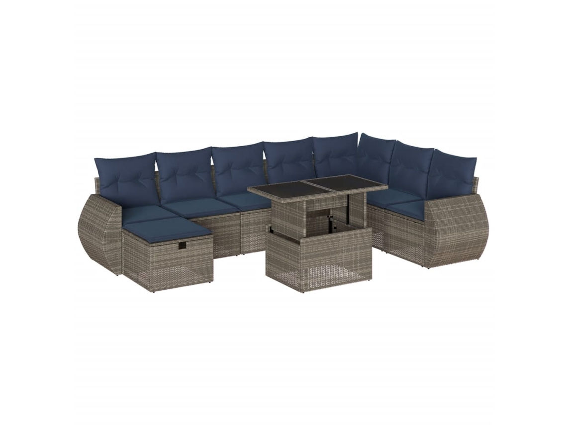 Conjunto de Sofá de Jardim, 9 Peças, Almofadas, Rattan Cinza MAISON EXCLUSIVE