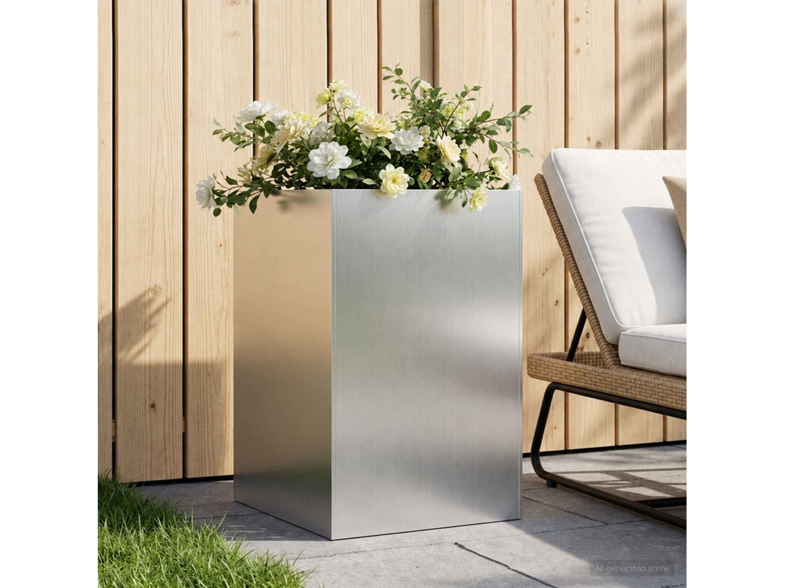 Vidaxl Vaso De Jardim Prateado 40 X 40 X 75 Cm Aço Galvanizado