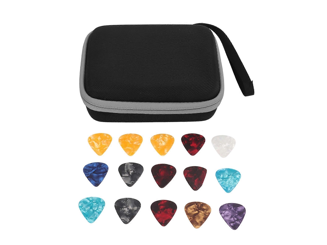 Conjunto 15 Plectros Guitarra Caixa Eva Impermeável Preto Cinza