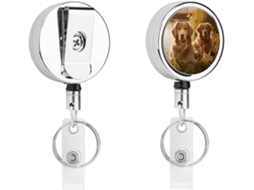 Clipe Crachá com carimbo de duas raças de cães da raça Retriever em dourado, elegante suporte Crachá com carretel retrátil