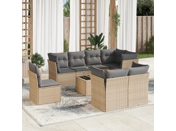 Vidaxl 9 Pcs Conjunto De Sofás P/ Jardim Com Almofadões Vime Pe Bege