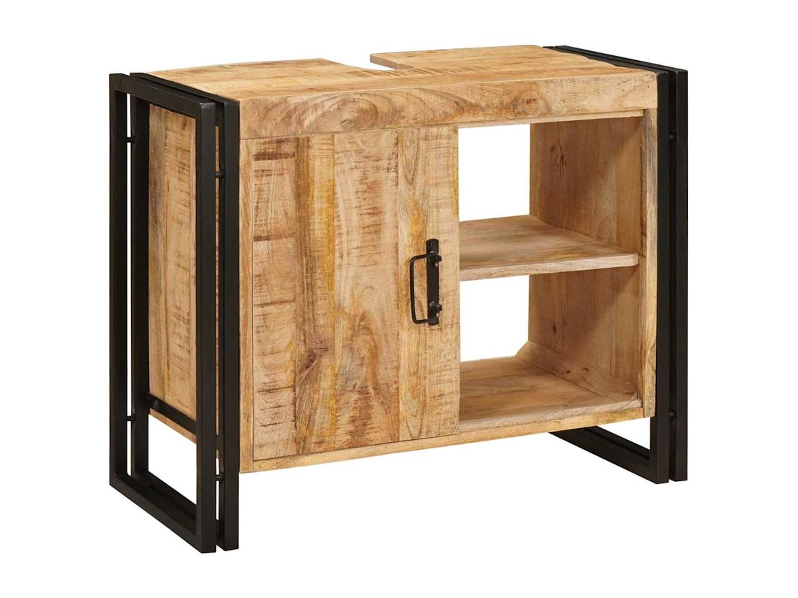 Conjunto 1 Armazenamento Para Banheiro Vidaxl Castanho Madeira De Mangueira Maciça (71 X 33 X 58 Cm)