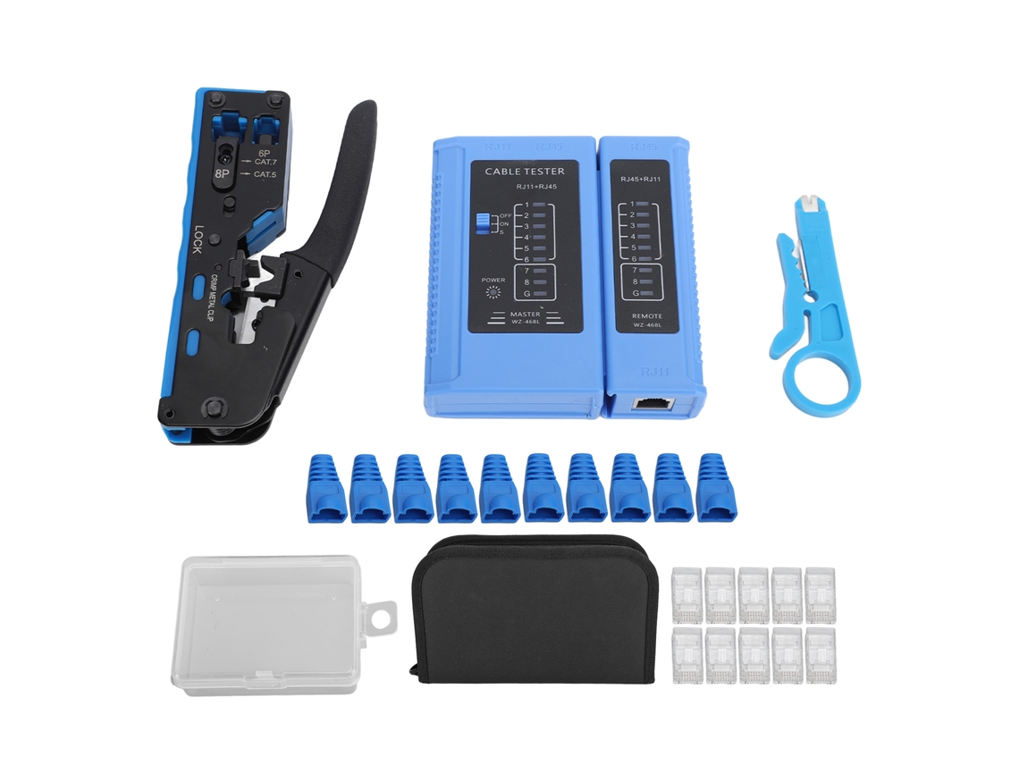 Kit De Ferramentas De Crimpeamento Rj45 Para Cabo De Rede Com Testador Cat5e Cat6 Cat6a