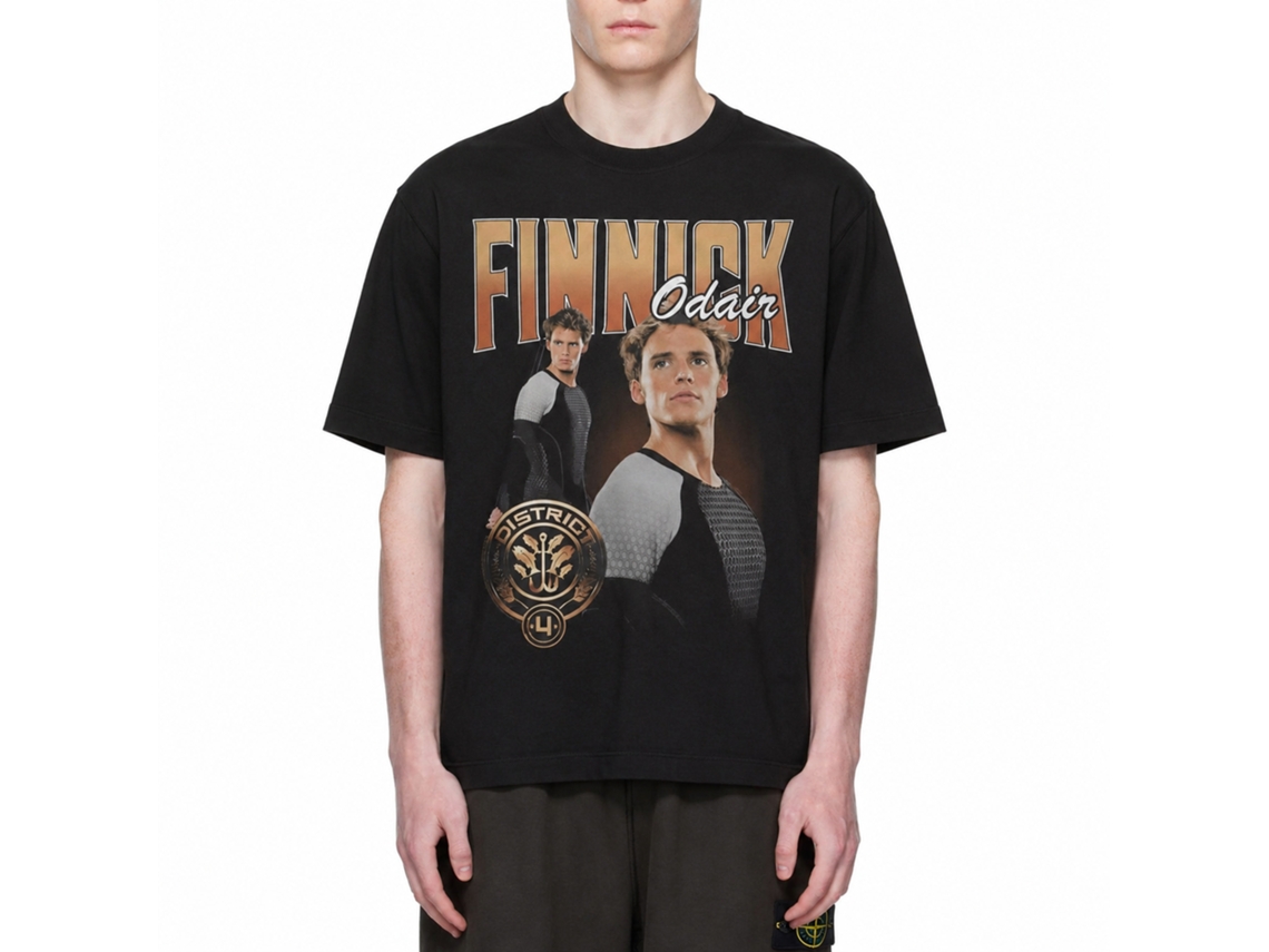 Rockinstone Hunger Games Movie Finnick Odair Duo Photo Black Adult T-shirt Size:m
