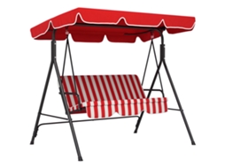 Balanço Jardim 3 Lugares, Cobertura Ajustável, Almofadas, Aço Preto, Poliéster Vermelho ZENCORE SERVICES