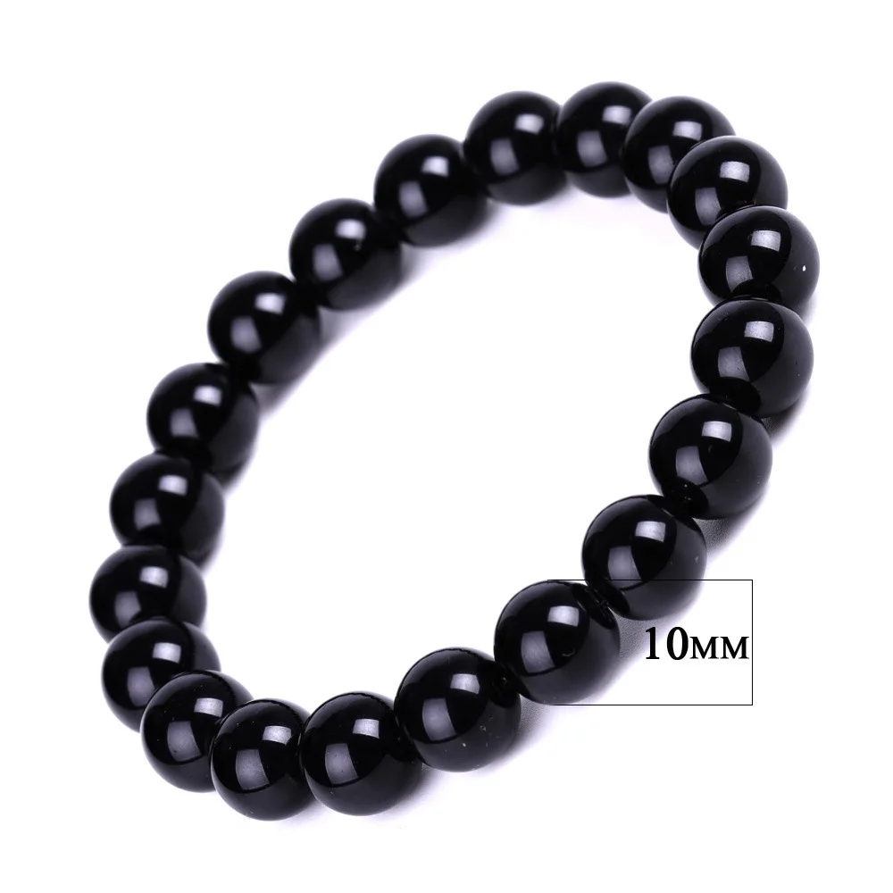 Pulseira Tibetana Budista de Obsidiana para Homens e Mulheres, Amuleto, Bracelete da Sorte MDUG (10 Mm X 21 Cm)