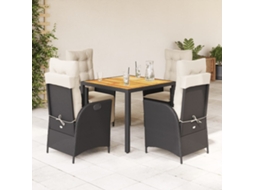 Vidaxl 5 Pcs Conjunto de Jantar P/ Jardim C/ Almofadões Vime Pe Preto