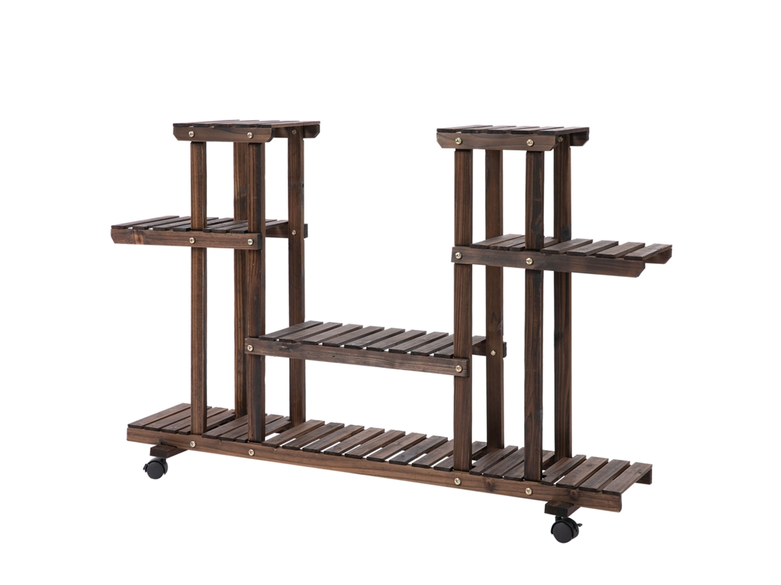 Suporte Vasos Madeira Queimada 4 Níveis Jardim Varanda BRAVENTO