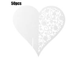 50 Cartões de Nome em Formato de Coração Vazado para Casamento, Decoração de Mesa para Taças de Vinho (Branco)