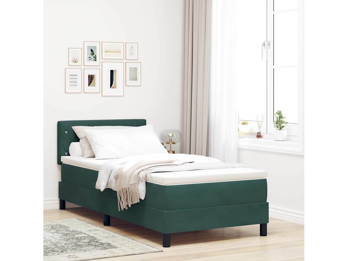 Vidaxl Cama Box Com Colchão Verde Escuro 90 X 200 Cm Veludo