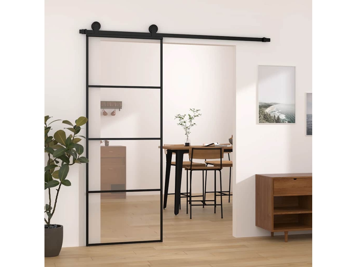 Vidaxl Porta Deslizante C/ Conj. Ferragens 76x205cm Vidro Esg/alumínio