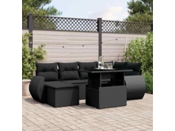 Vidaxl 7 Pcs Conjunto De Sofás P/ Jardim C/ Almofadões Vime Pe Preto