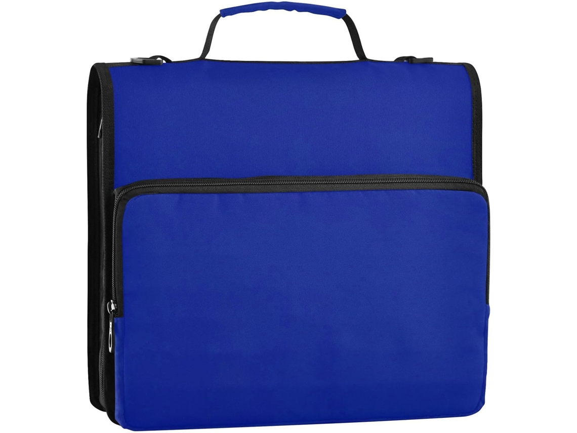 Organizador de Mesa Azul com 3 Argolas e Alça para Facilitar o Transporte, Ideal Escritório, Escola Organizaçã