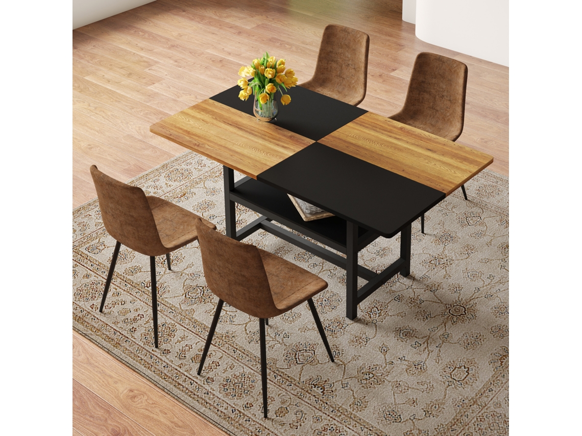 Conjunto Mesa Retangular 160cm, 4cadeiras Marrons Tecido, Armazenamento, Sala/cozinha-qq