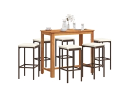 Vidaxl 7 Pcs Conjunto De Bar P/ Jardim Acácia Maciça/vime Pe Castanho