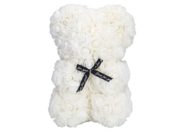 Urso Flor Artificial Rosa Branco 25cm Presente Romântico Natal S.valentim | S/MARCA