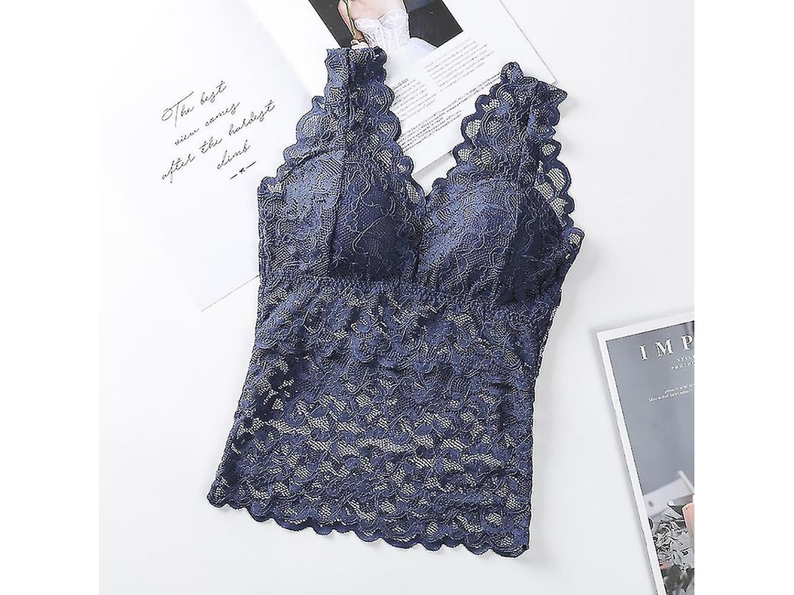 Top cropped feminino de verão 2026 sem aro, alças largas, costas com renda sensual, tamanhos grandes com suporte.
