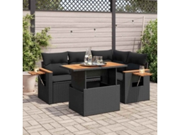Vidaxl 5 Pcs Conjunto Sofás De Jardim Com Almofadões Acácia E Vime Pe