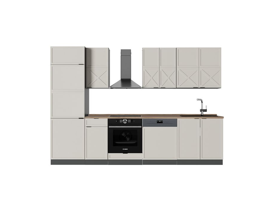 Cozinha Fame Line, 300cm, Pt Carvalho, Cinzabeige/antracite, Antracite, Vicco