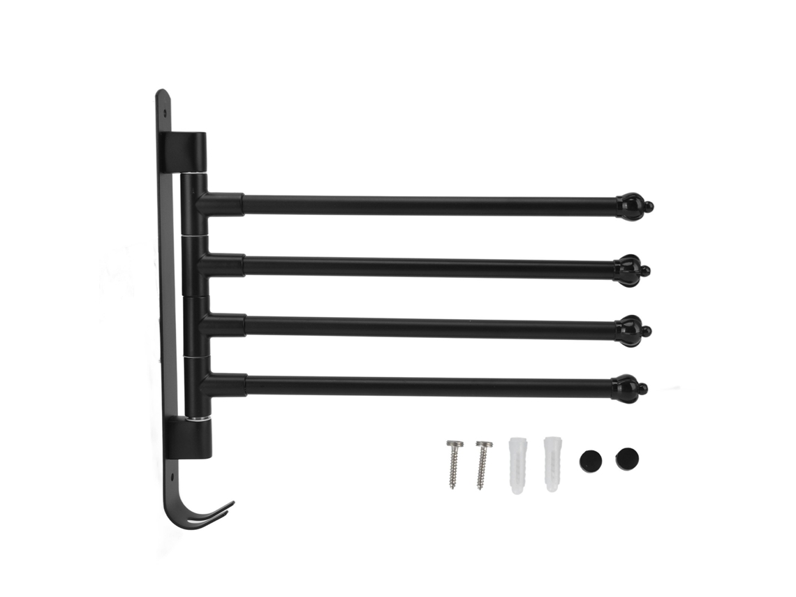 Cabide De Toalha Giratório Aço Inoxidável, Preto, 4 Braços, Barra Giratória Para Guarda-roupa Banheiro