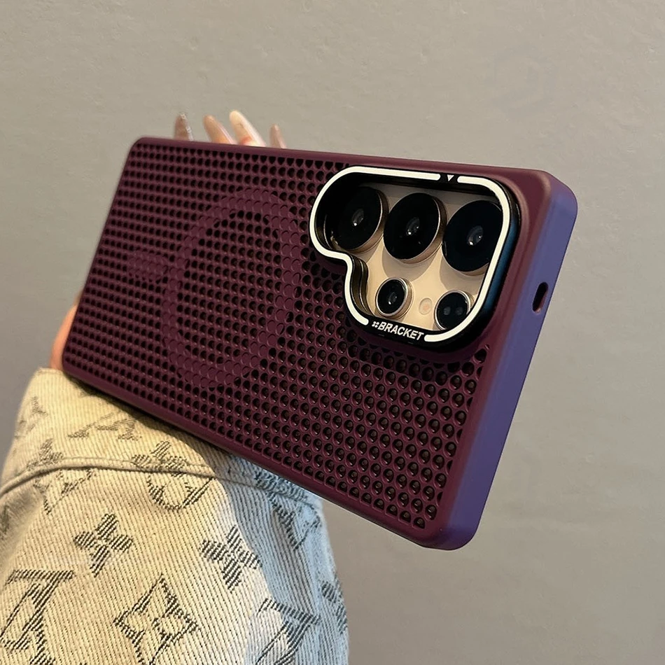 Capa Protetora Com Dissipação De Calor (violeta Galaxy S25), Suporte Para Lente Dourado, Carregamento Sem Fio.