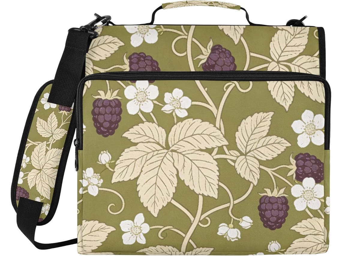 Organizador Retrô William Morris com 3 Argolas, Alça de Ombro e Mão, Verde Framboesa, 3,8 Cm 34,5 X 31,5 8,9