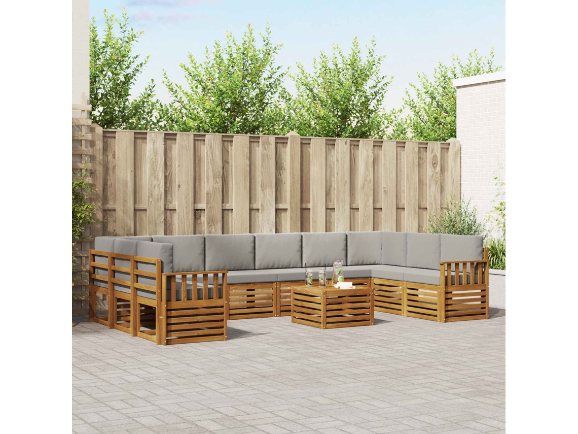 Vidaxl Conjunto De Sofás Para Exterior 11 Unid. Cinza Natural E Claro