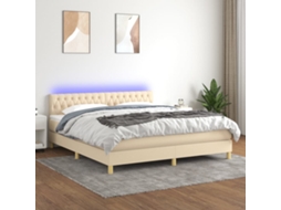 Vidaxl Cama Box Spring C/ Colchão E Led 160x200 Cm Tecido Cor Creme