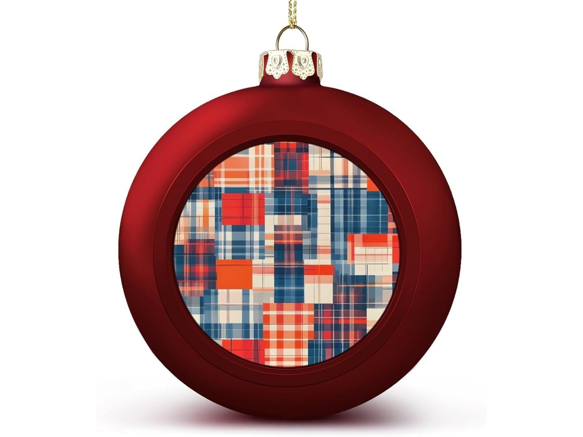 Enfeite De Natal De Em Patchwork Para Pendurar- 6 Cm- Vermelho E