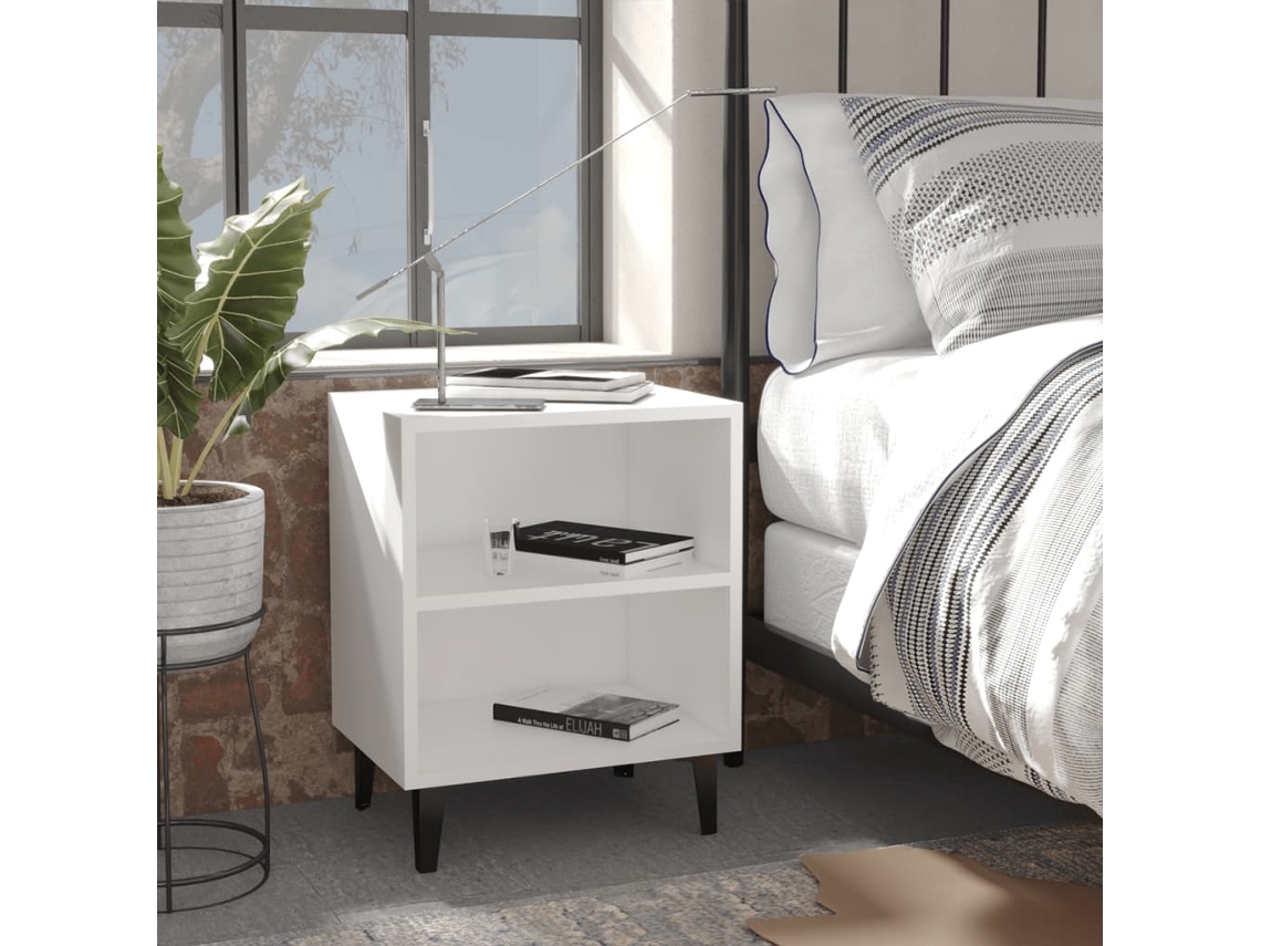 Vidaxl Mesas De Cabeceira Pernas Em Metal 2 Pcs 40x30x50 Cm Branco