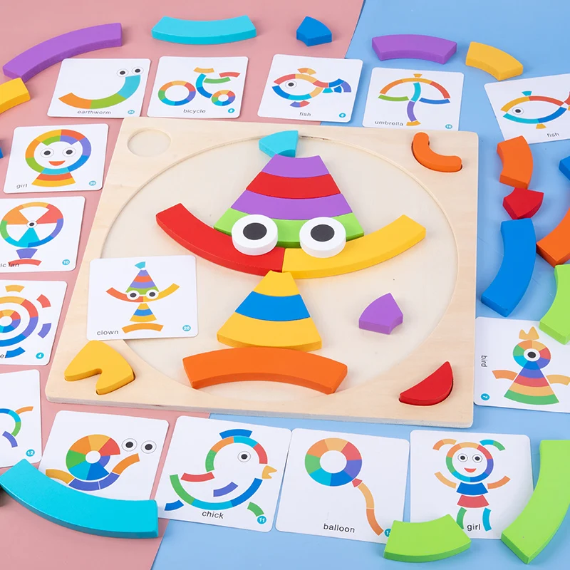 Criativo Rainbow Block Puzzle, Quebra-cabeça De Madeira, Vem Con Cartões, Ajuda a Desenvolver Habilidades Práticas e Imaginação.