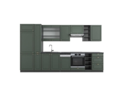 Cozinha Fame-Line, 355 cm sem bancada, Verde Country e dourado/antracite, Vicco