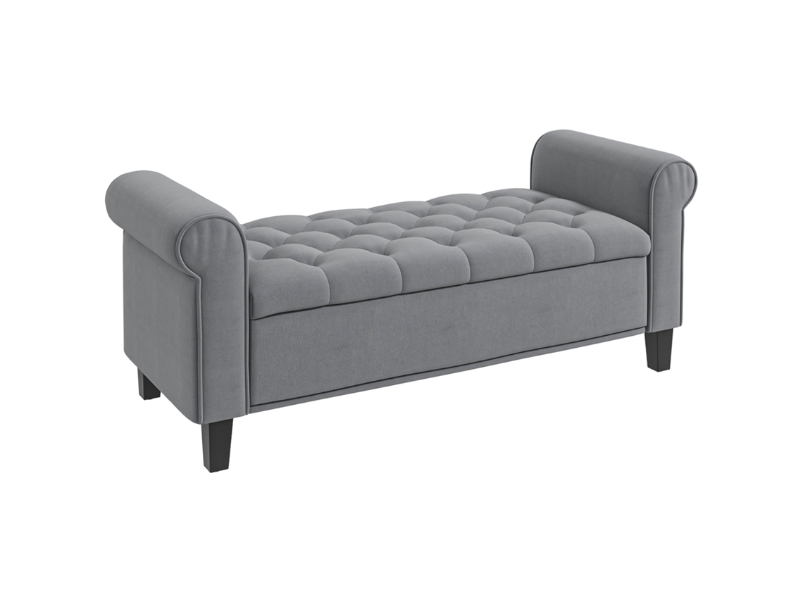 Banco Estofado de Cama, Costura de Botões, 126x48,5x57cm, Cinza | S/MARCA