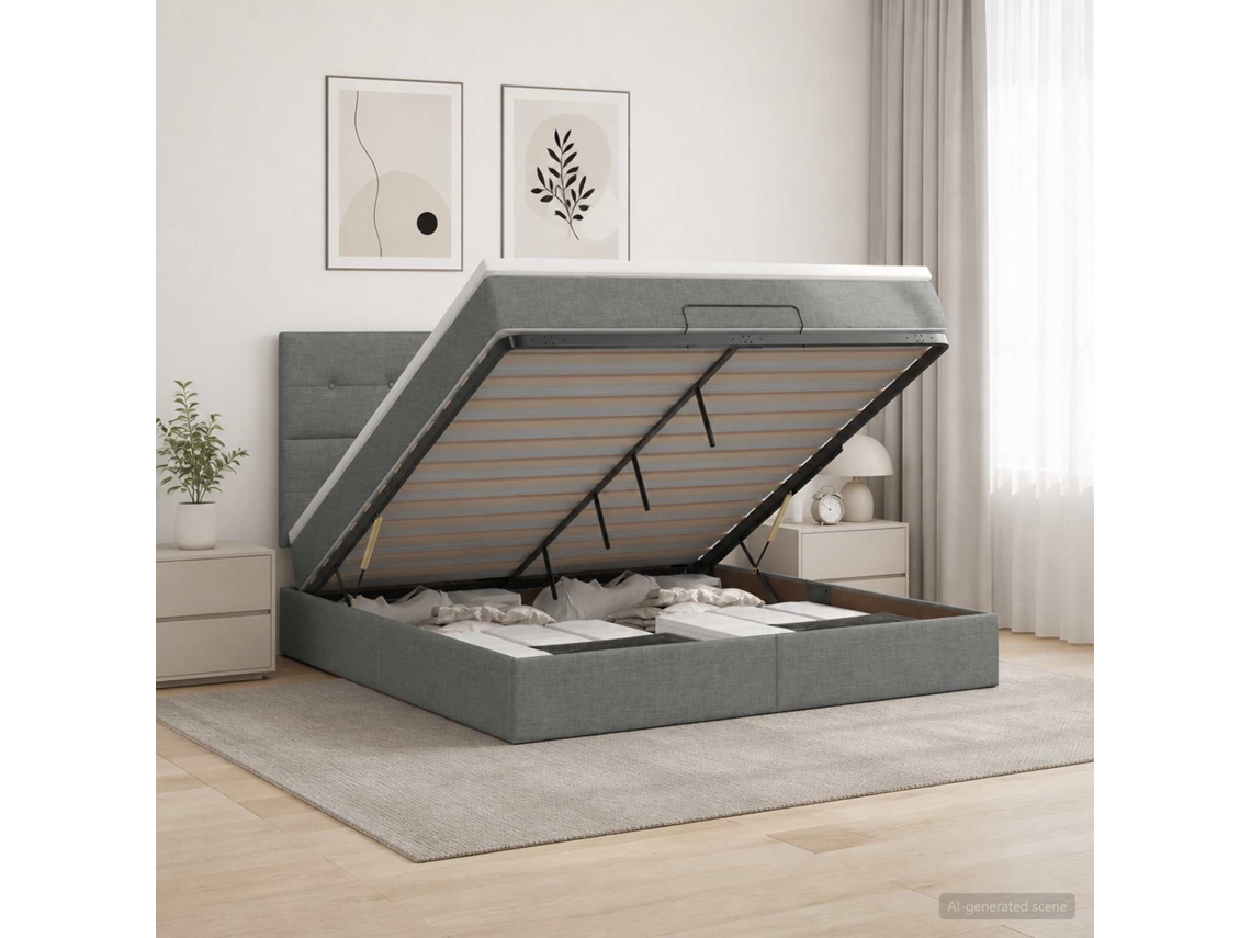 Vidaxl Cama Ottoman Com Colchão E Led Cinzento-escuro 140 X 190 Cm