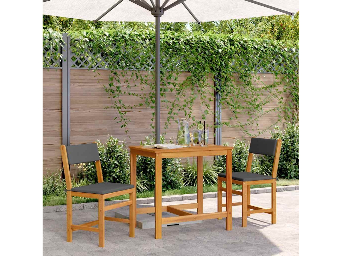 Vidaxl 3 Pcs Conjunto De Varanda Com Almofadões Madeira Acácia Maciça