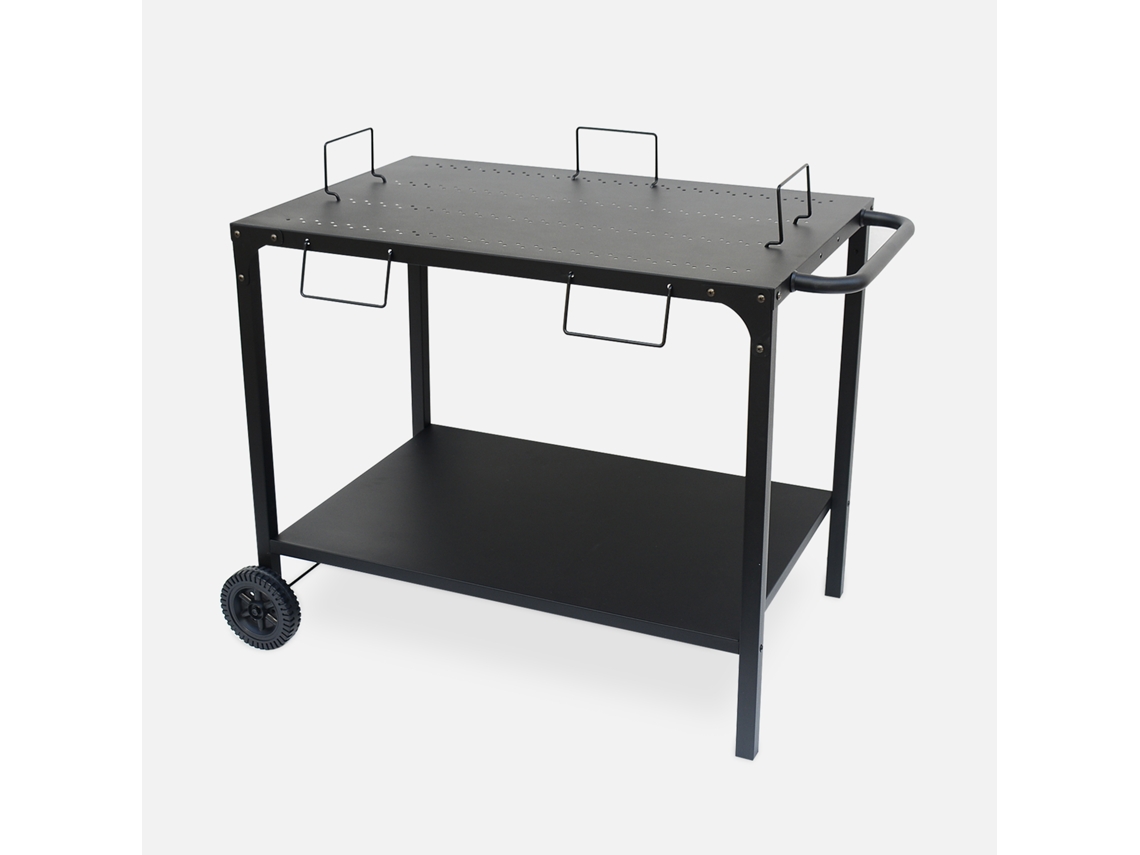 Mesa Exterior Modular Em Aço SWEEEK Preto para Grelha com 2 Rodas