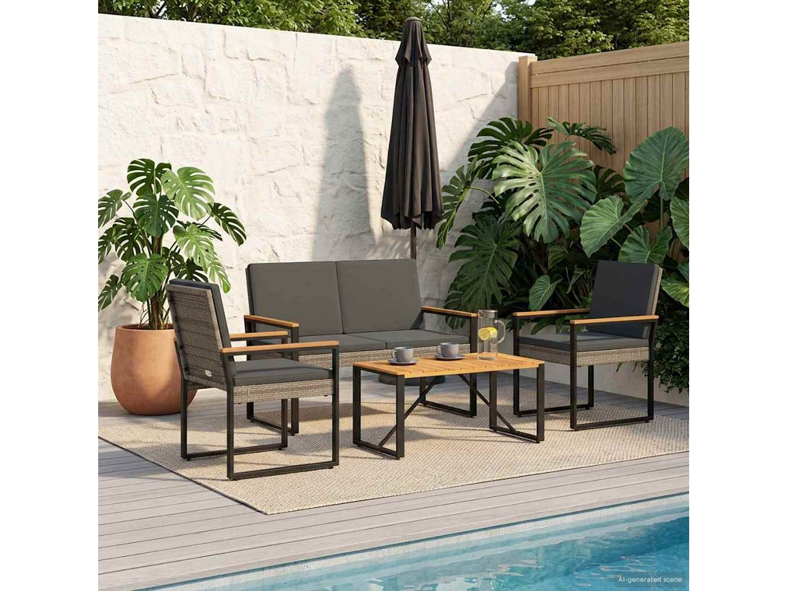 Vidaxl Conjunto De Móveis Para Exterior 4 Pcs Cinza E Cinza Escuro