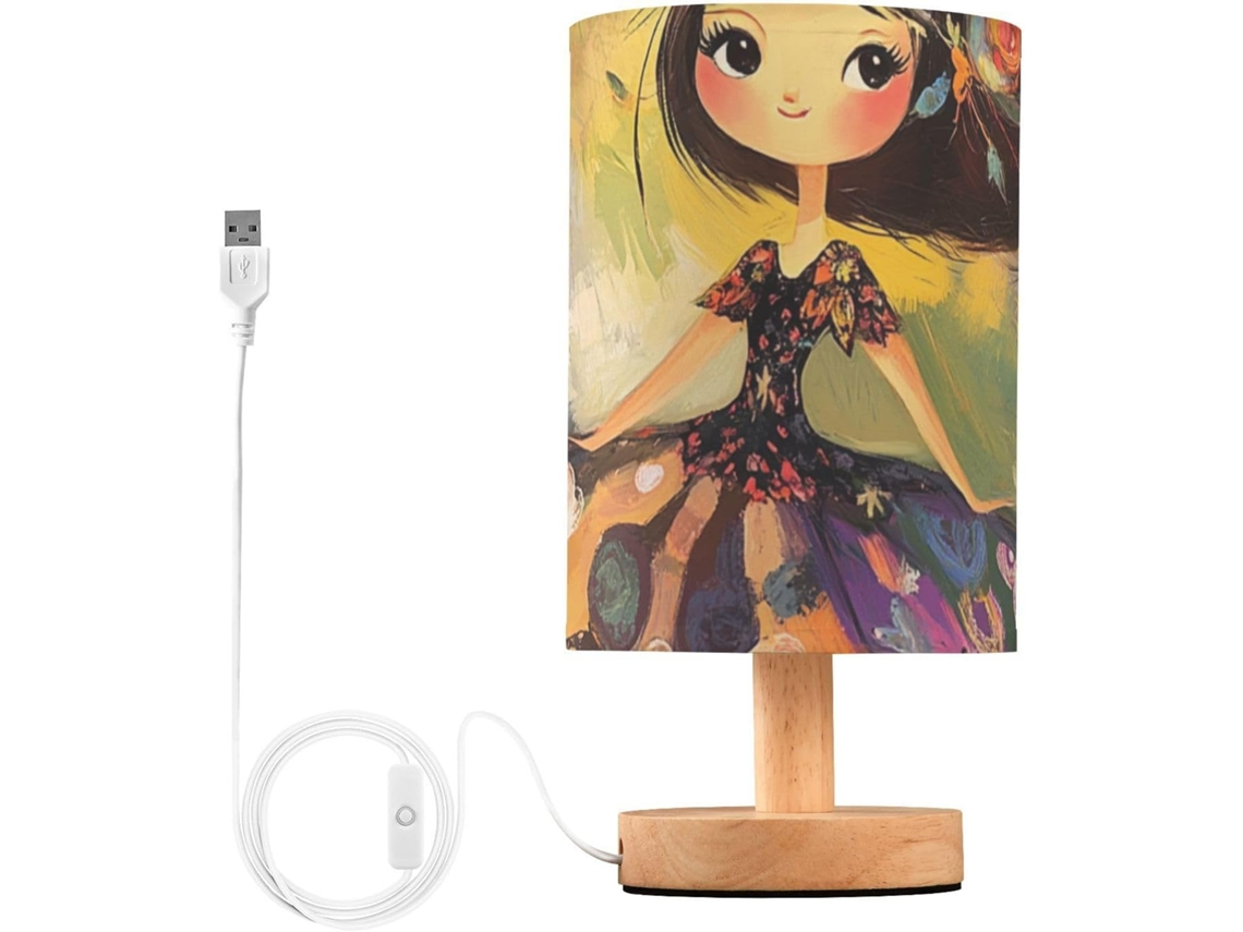 Luminária De Mesa Led Usb Kll Fancy Burlap Para Meninas, Com Estampa Floral, Ideal Para Leitura Em Casa E No Escritório