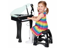 Conjunto de Piano Infantil de 32 Teclas com Microfone Luzes de Banquinho 22 Músicas e 4 Sons 37x30,5x60,4 Cm Preto Ge